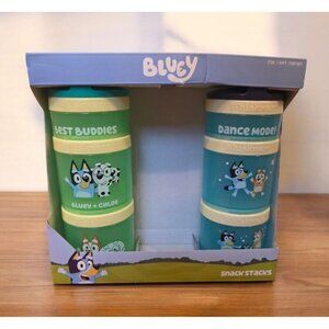 Bluey Whiskware 2 snack Stacks Green Blue BPA & Phthalate-free Dishwasher Safe